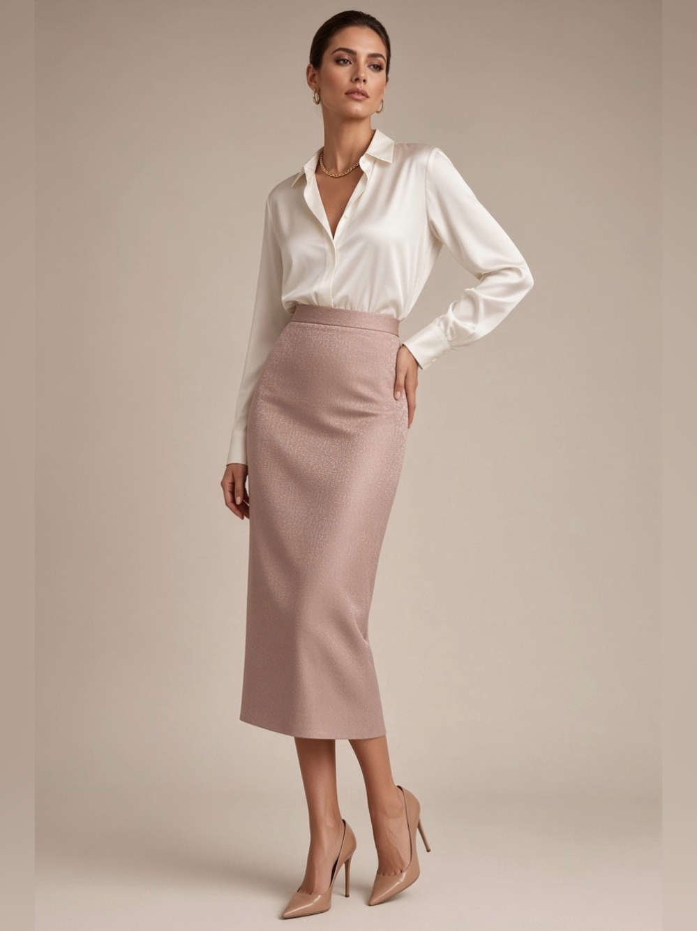 Adrianna Papell Shimmery Rose Blush Pencil Silk Skirt